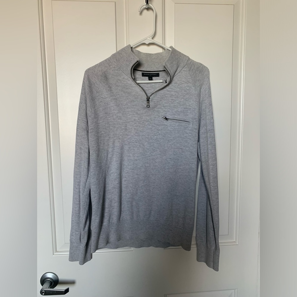 Banana Republic Men Grey Cotton 3/4 zip up knit sweater size small